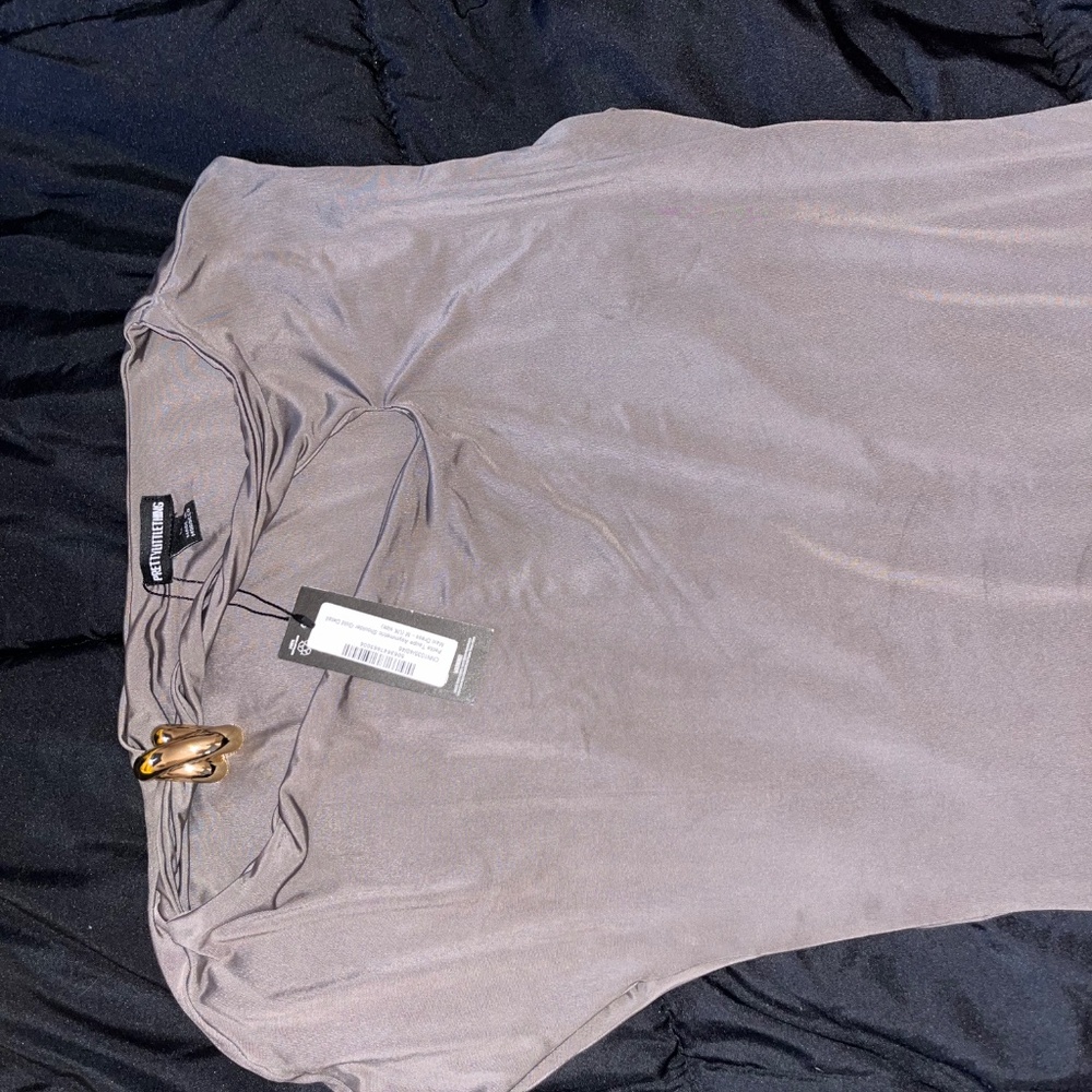 Taupe Maxi Dress with Gold Trim Detail - Picture 2 of 5